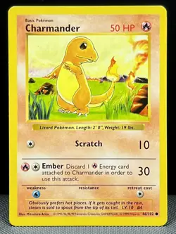 Charmander 46/102 Shadowless Base Set - NM+ Vintage Pokemon Card 1999 WOTC - Image 1