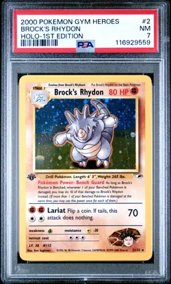 2000 POKEMON GYM HEROES HOLO-1ST ED #2 BROCK'S RHYDON PSA 7 - Image 1