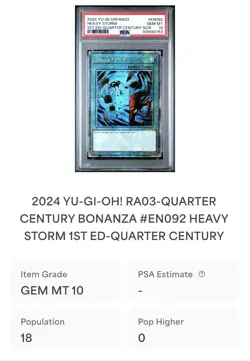 2024 YUGIOH! RA03 QUARTER CENTURY BONANZA #EN092 HEAVY STORM PSA 10 QCSR POP 18! - Image 4