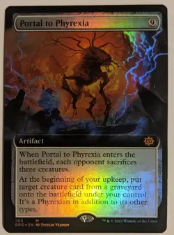 MTG English Magic Card NM FOIL EXTENDED ART PORTAL TO PHYREXIA, Brothers' War - Image 1
