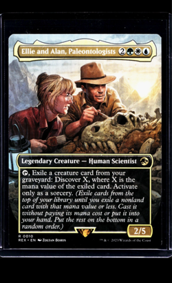 MTG Magic The Gathering Jurassic World Borderless Ellie and Alan Paleontologists - Image 1