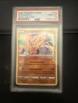 2020 Pokemon Vivid Voltage Zamazenta Amazing Rare Holo 102/185 PSA 10 GEM MINT - Image 1
