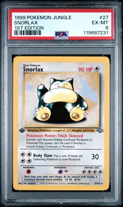 Snorlax 27/64 1st Edition 1999 Jungle Non Holo Pokemon PSA 6 - Image 1