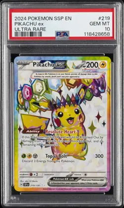 2024 POKEMON SSP EN-SURGING SPARKS ULTRA RARE #219 PIKACHU EX PSA 10 - Image 1