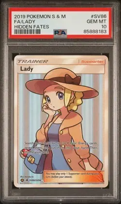 2019 POKEMON LADY SV86/SV94 SUN & MOON HIDDEN FATES FULL ART PSA 10 GEM MINT - Image 1