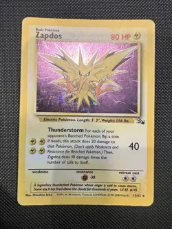 Pokemon Zapdos Fossil Rare Holo Card 15/62 NM/M Condition. WOTC Vintage 1999 - Image 1