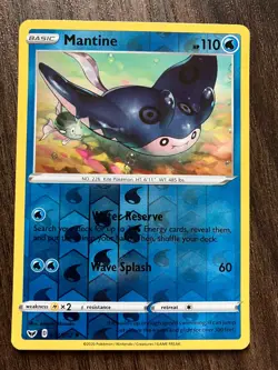REVERSE HOLO Mantine 052/202 - 2020 Pokemon Sword & Shield Uncommon Card - CLEAN - Image 1