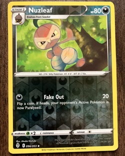 REVERSE HOLO Nuzleaf 096/203 - 2021 Pokemon Evolving Skies Uncommon Card - NM - Image 1