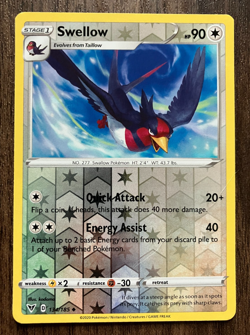 REVERSE HOLO Swellow 134/185 - 2020 Pokemon Vivid Voltage Uncommon Card - NM - Image 1