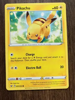 Pikachu 065/202 - 2020 Pokemon Sword & Shield Common Card - CLEAN NM - Image 1