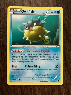 Qwilfish 21/106 - 2014 Pokemon Flashfire Rare Card - Kouki Saitou Artwork - NM - Image 1