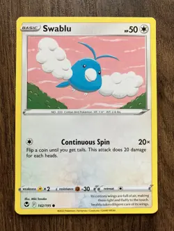 NM Swablu 142/195 - 2022 Pokemon Silver Tempest Common Card - Miki Tanaka Art - Image 1