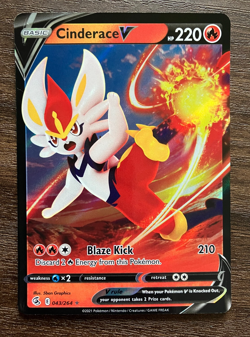 HOLO FULL ART Cinderace V 043/264 - 2021 Pokemon Fusion Strike Rare Card - NM - Image 1