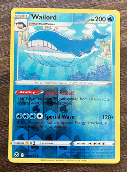 REVERSE HOLO Wailord 038/195 - 2022 Pokemon Silver Tempest Uncommon Card - CLEAN - Image 1