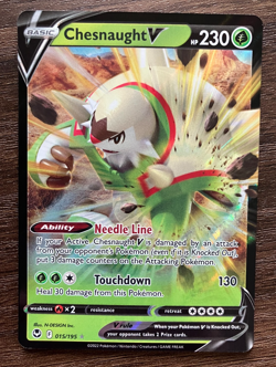 NM HOLO Chesnaught V 015/195 - 2022 Pokemon Silver Tempest Rare Card - CLEAN - Image 1
