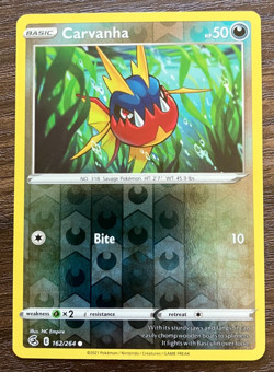 REVERSE HOLO Carvanha 162/264 - 2021 Pokemon Fusion Strike Common Card - CLEAN - Image 1