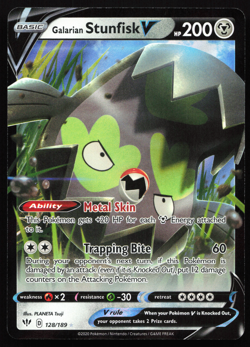 Galarian Stunfisk V 128/189 Darkness Ablaze Holo Rare Near Mint Pokemon Card - Image 1