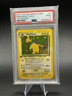 Pokemon Ampharos 1/64 1st Edition Double Holo Error Neo Revelation PSA 9 - Image 1