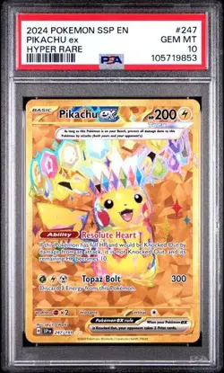 Pikachu ex 247/191 Pokemon PSA 10 GEM MINT Surging Sparks Hyper Rare Gold FA - Image 1