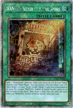 YuGiOh! WANTED: Seeker of Sinful Spoils RA03-EN074 Platinum Secret Rare 1st Edit - Image 1