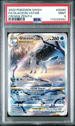 2023 Pokemon SWSH Glaceon VSTAR GG40/GG70 Crown Zenith Pokemon Card PSA 9 Mint - Image 1