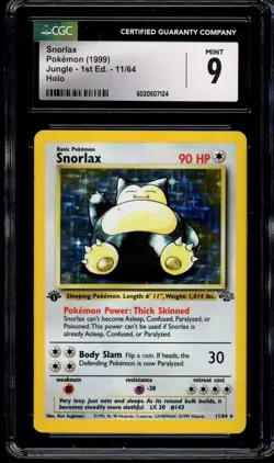 CGC 9 MINT Snorlax 1999 Jungle 1st Edition 11/64 Holo Pokemon Card - Image 1