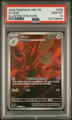 Pokemon Scizor 205/197 PSA 10 Gem Mint SV Obsidian Flames Illustration Rare FA - Image 1