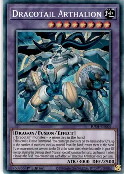 JUSH-EN006 Dracotail Arthalion Collector's Rare 1st Ed YuGiOh NM/M - Image 1