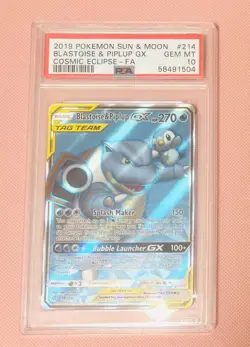 Blastoise & Piplup GX 214/236 Full Art Cosmic Eclipse Pokemon - PSA 10 - Image 1