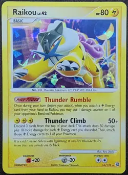 2007 Pokemon TCG Secret Wonders Raikou #16/132 Holo Cracked Ice LP - Image 1