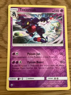 Toxicroak Pokemon Card 55/147 - Reverse Holo- Used - Burning Shadows - Image 1
