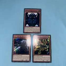 YuGiOh Egyptian God Card Set Obelisk, Slifer, Ra, TN19, Prismatic Secret Limited - Image 1