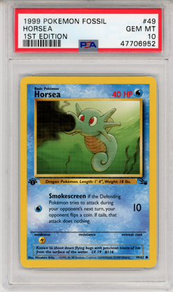 1999 POKEMON FOSSIL HORSEA 1ST EDITION - PSA 10 - #49 49/62 GEM MT GENUINE - Image 1