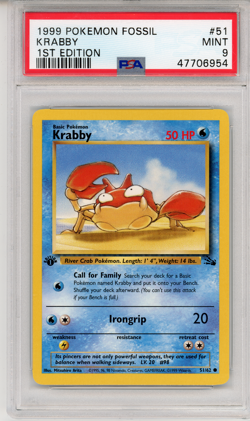 1999 POKEMON FOSSIL KRABBY 1ST EDITION - PSA 9 - #51 51/62 MINT GENUINE - Image 1