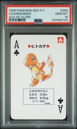 1996 POKEMON RED POKER CARD #004 CHARMANDER PSA 10 GEM MINT ACE OF CLUBS - Image 1