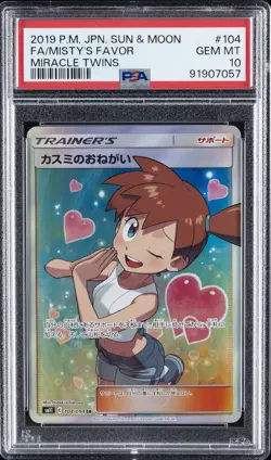2019 POKEMON JPN SUN & MOON MIRACLE TWINS #104 FULL ART/MISTY'S FAVOR PSA 10 - Image 1