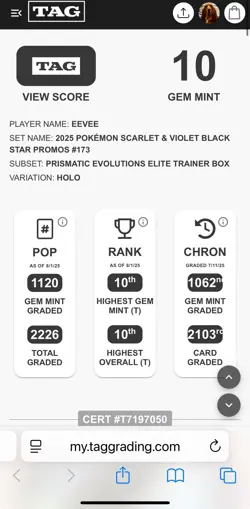 Pokemon S&V Prismatic Evolutions Eevee 173 Black Star ETB Promo - TAG 10 -PSA - Image 4