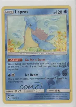 Lapras Reverse Foil Pokemon Sun & Moon Lost Thunder #56 0n64 - Image 1