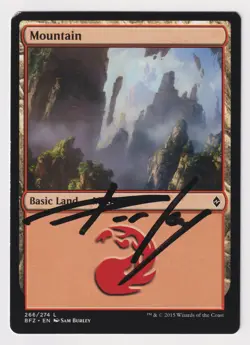 Signed Mountain #266 Proof HP Battle for Zendikar Artist Sam Burley MTG Magic AP - Image 1