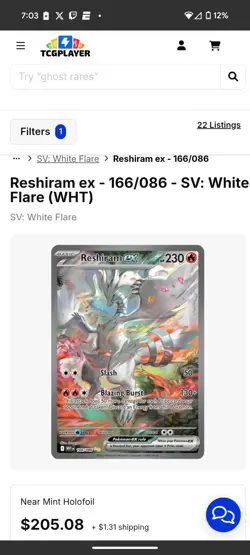 Pokemon TCG Reshiram EX 166/086 English SIR White Flare Near Mint - Image 5