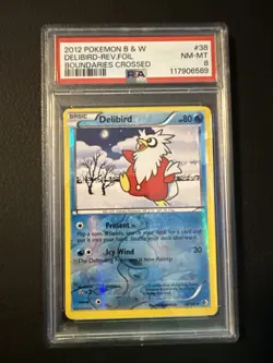 Delibird 38/149 - 2012 Reverse Holo Boundaries Crossed Pokemon Card PSA 8 NM-MT - Image 1