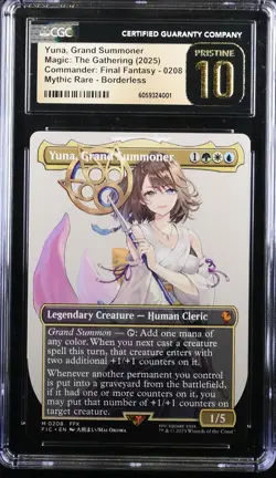 2025 MTG: FF COMMANDER YUNA, GRAND SUMMONER BORDERLESS CGC 10 PRISTINE - Image 1
