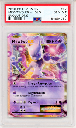 2016 POKEMON XY MEWTWO EX - HOLO EVOLUTIONS - PSA 10 - #52 52/108 GENUINE - Image 1