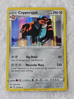 Pokemon TCG Copperajah HOLO SWSH01: Sword & Shield Base Set 137/202 2020 Rare LP - Image 1
