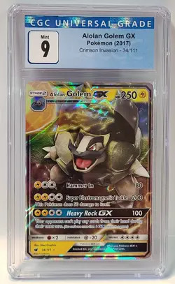 Alolan Golem GX 2017 Pokemon Crimson Invasion 34/111 CGC 9 Holo Rare Graded 250 - Image 1