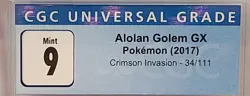 Alolan Golem GX 2017 Pokemon Crimson Invasion 34/111 CGC 9 Holo Rare Graded 250 - Image 2
