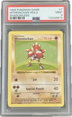1999 Pokemon Base Set Shadowless #7 HITMONCHAN Holo PSA 9 Mint 7/102 - Image 1