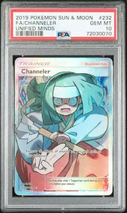Pokemon TCG Unified Minds 232 Full Art Channeler Secret Rare PSA 10 - Image 1