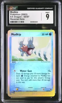 Mudkip 65/97 EX Dragon Reverse Holo Pokemon CGC 9 MINT - Image 1