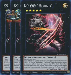 Yugioh! 3x K9-OO "Hound" JUSH-EN036 Super Rare 1st Ed NM - Image 1